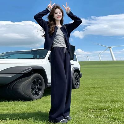 新款休闲韩系2026上衣秋季开衫洋气外套背心时尚舒适的套装三件套