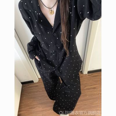 黑色星星长款秋季云朵棉长袖长裤可爱卡通少女休闲女装服套装