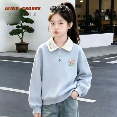 童装女童卫衣2026秋季新款中大童韩版休闲POLO领长袖上衣打底衫洋