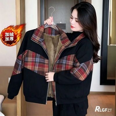 格子外套女秋冬新款加绒时尚短款显瘦休闲喜庆减龄韩版百搭上衣