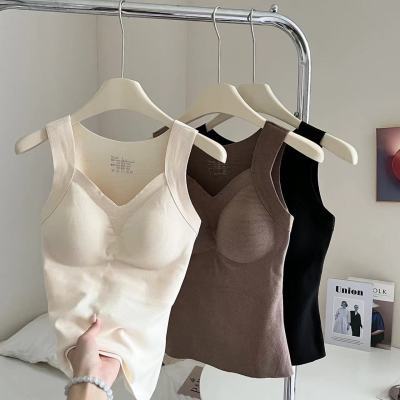 德绒加厚背心女内搭秋季2023新款短款带胸垫修身显瘦外穿美背上衣【3天内发货】
