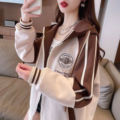 清仓秋冬拼接连帽加绒外套保暖5259款显瘦休闲日常穿搭百搭棉衣