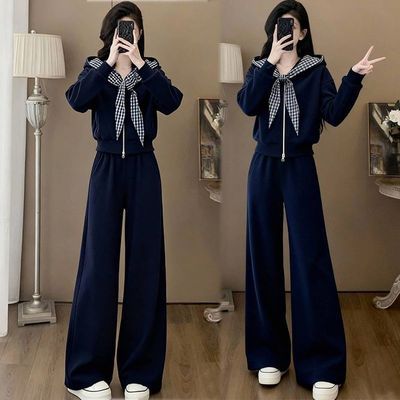 巨好看海领连帽休闲运动套装女2025秋冬新款显瘦减龄两件套穿搭【15天内发货】