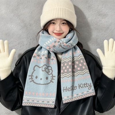 凯蒂猫IP周边正品韩版可爱卡通针织围巾保暖女神秋冬学生时尚百搭