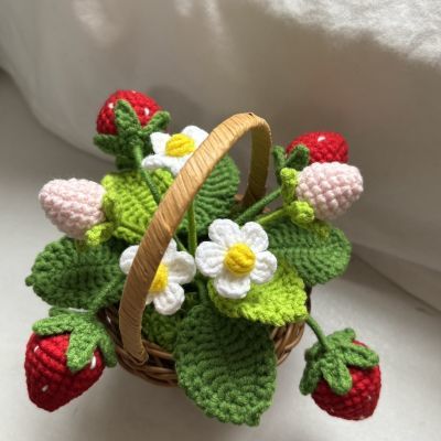 法式田园手编花篮线毛线钩织成品精美手工编织花艺装饰永生花成品