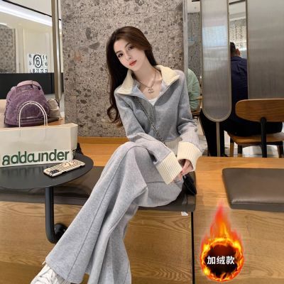 韩系秋冬一整套高级感减龄时尚休闲运动套装网红卫衣阔腿裤两件套