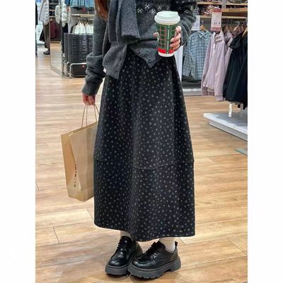 (有口袋+两个裙长)秋季复古碎花A字花苞裙女2026新款半身裙磨毛