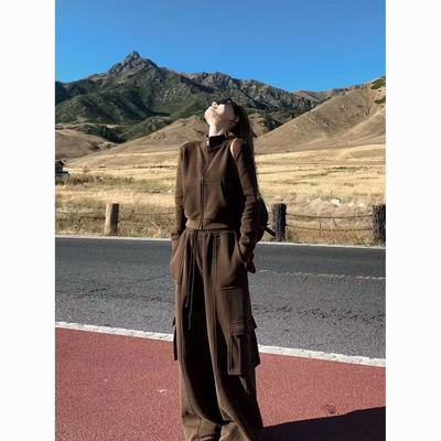 美式辣妹休闲运动套装女秋季时尚高级感工装卫衣阔腿裤宽松两件套