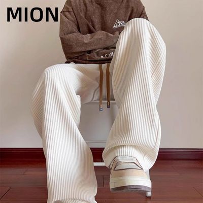 【MION】 春秋灯芯绒裤子男宽松运动卫裤美式秋冬加绒长裤直筒休闲裤
