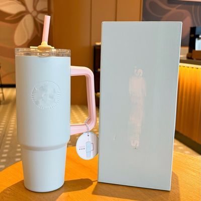 星爸爸同款马卡龙蓝色粉色不锈钢把手冰霸吸管随形杯冰霸杯星巴克【5天内发货】