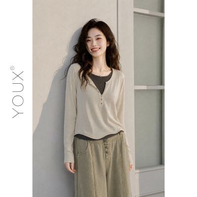 又巷【旧信重读】韩系休闲假两件撞色针织衫女秋2026新款长袖上衣【15天内发货】