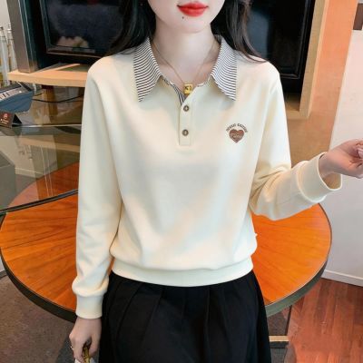 2026早秋装洋气减龄假两件Polo领卫衣女薄款打底小衫宽松长袖上衣