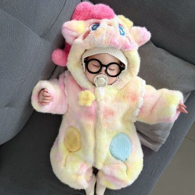 宝宝卡通衣服冬季加厚保暖连体衣婴儿冬装超萌爬服加绒哈衣爬爬服