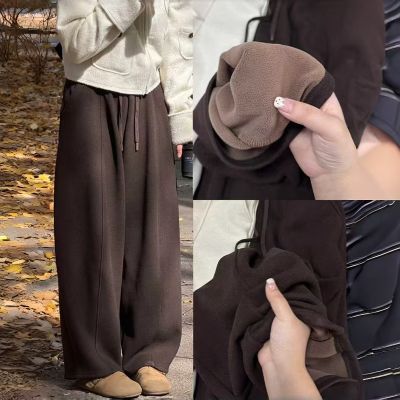 咖色糯米香蕉弯刀裤女秋冬季2026爆款高腰休闲宽松显瘦加绒阔腿裤