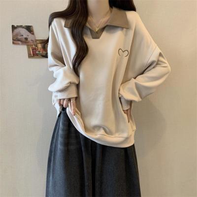 POLO领长袖卫衣女秋季新款胖mm宽松显瘦大码慵懒风设计感外套上衣