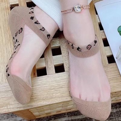 新款豹纹袜子女薄款短袜浅口船袜透明时尚潮袜隐形袜