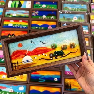 草原非遗羊毛毡画手工材料包DIY毛毡画学校活动亲子礼品摆件DIY