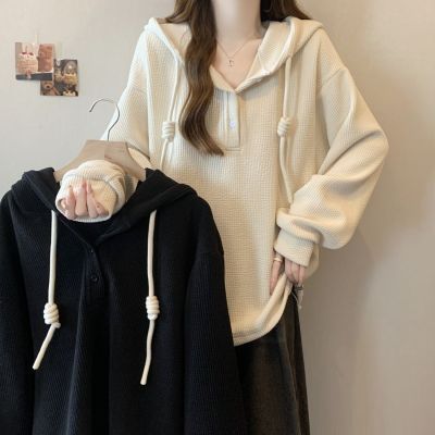 大码纹理感坑条连帽上衣女2026秋冬季新款宽松显瘦时尚长袖帽衫女