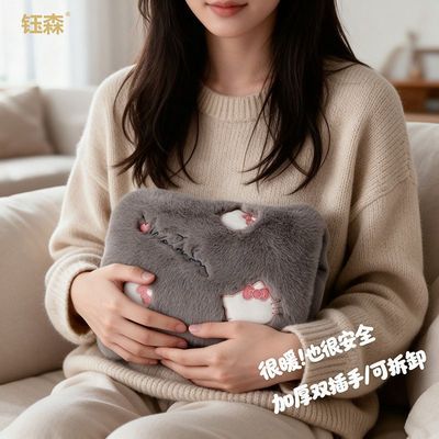 【钰森】刺绣热水袋充电式毛绒暖手宝防爆暖水袋可爱暖宝宝可拆洗国标