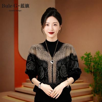 【蓝旗】秋冬新款双面绒衫减龄洋气宽松女士气质时尚上衣小衫妈妈装