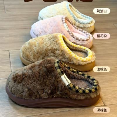 正品【晓斑马】冬季居家棉拖鞋女新款加厚绒防滑外出棉拖鞋男冬天
