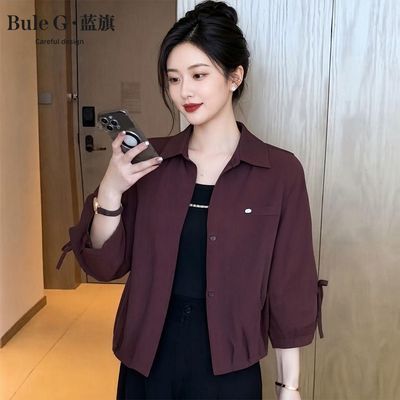 【蓝旗】慵懒休闲风时尚衬衫女气质垂感设计感遮肉显瘦春秋新款短外套