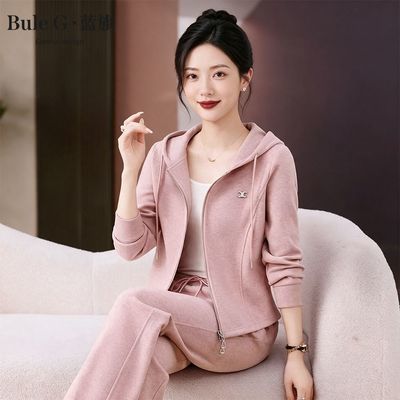 【蓝旗】妈妈秋装连帽运动套装女洋气拉链卫衣外套中老年休闲两件套