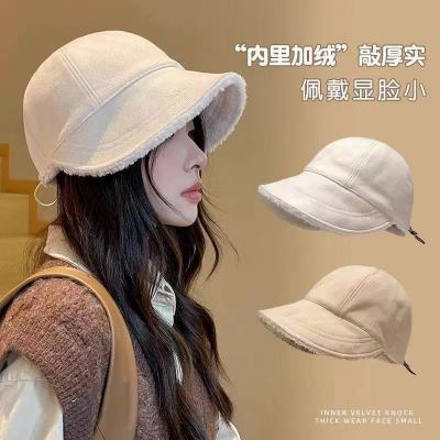赵露丝同款帽子女秋冬渔夫帽大头围可调节保暖加厚羊羔毛鸭舌帽子