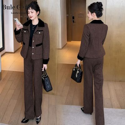 【蓝旗】小香风时尚套装女2026春秋新款洋气显瘦外套上衣阔腿裤两件套