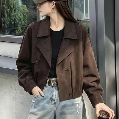 2026秋季新品时尚百搭气质翻领纽扣捏褶洋气设计感短外套上衣女【14天内发货】