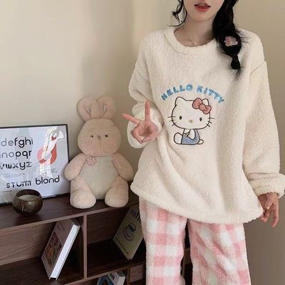 冬日卡通!少女款秋冬季睡衣法兰绒加厚女甜美卡通休闲长袖家居服【5天内发货】
