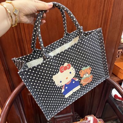 kitty帆布手提托特内里防水涂层手提购物袋色彩斑斓自制立体耐用
