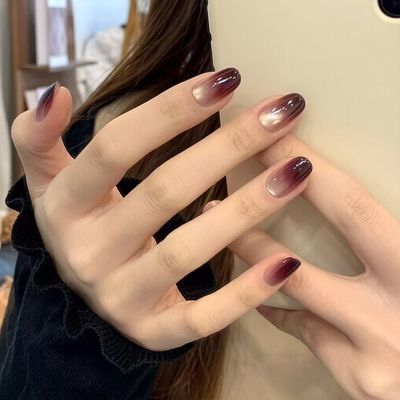 黑加仑冰摇茶气质高级美妙黑加仑紫猫眼穿戴甲显白可拆卸美甲贴片
