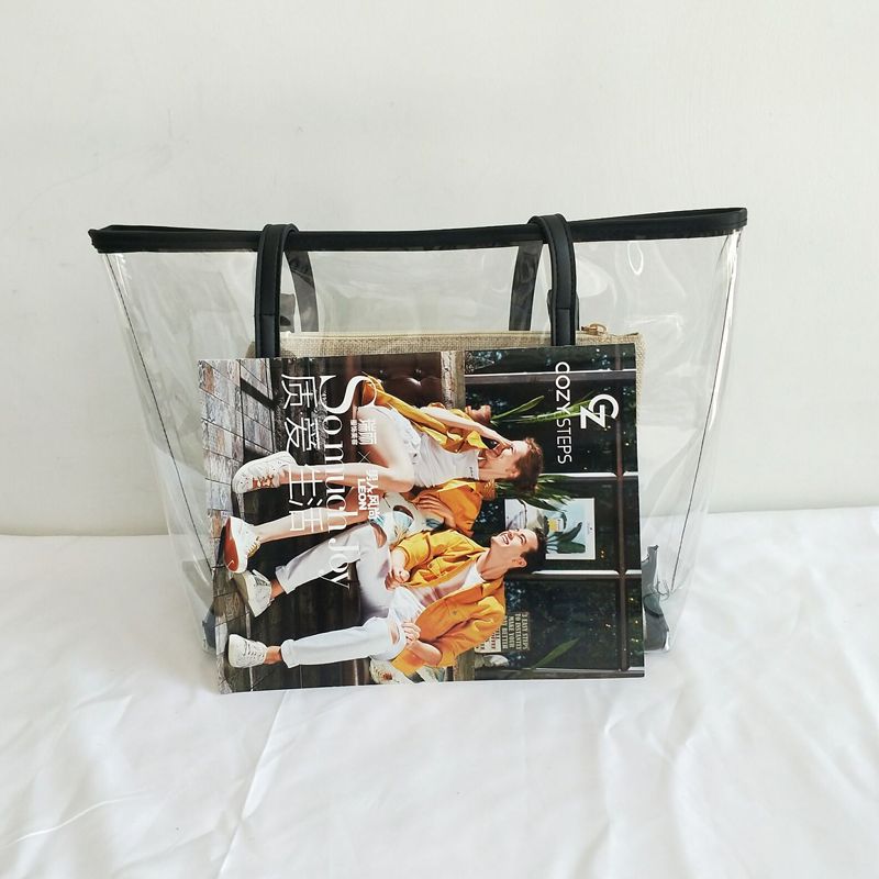 Transparent Bag Women New Trendy Summer Plastic Handbag Single Shoulder Mother Bag Beach Bag Linen Tote Extra Large