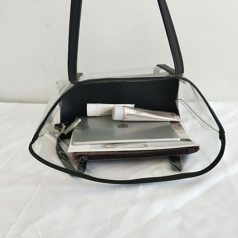 Transparent Bag Women New Trendy Summer Plastic Handbag Single Shoulder Mother Bag Beach Bag Linen Tote Extra Large