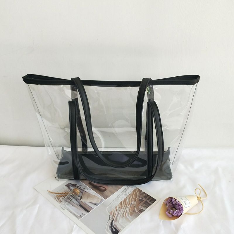 Transparent Bag Women New Trendy Summer Plastic Handbag Single Shoulder Mother Bag Beach Bag Linen Tote Extra Large