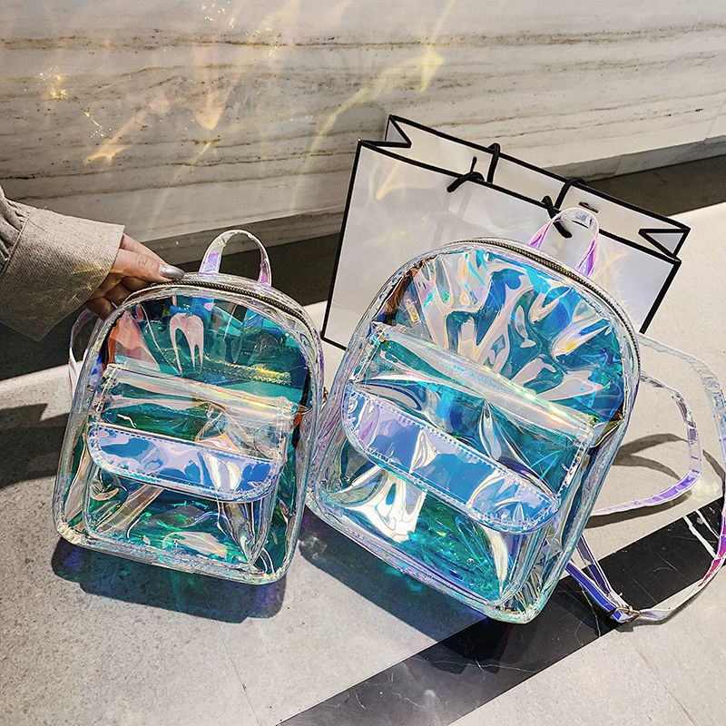 Ins Super Hot Laser Student Small Backpack Ladies Fashion Mini Transparent Backpack