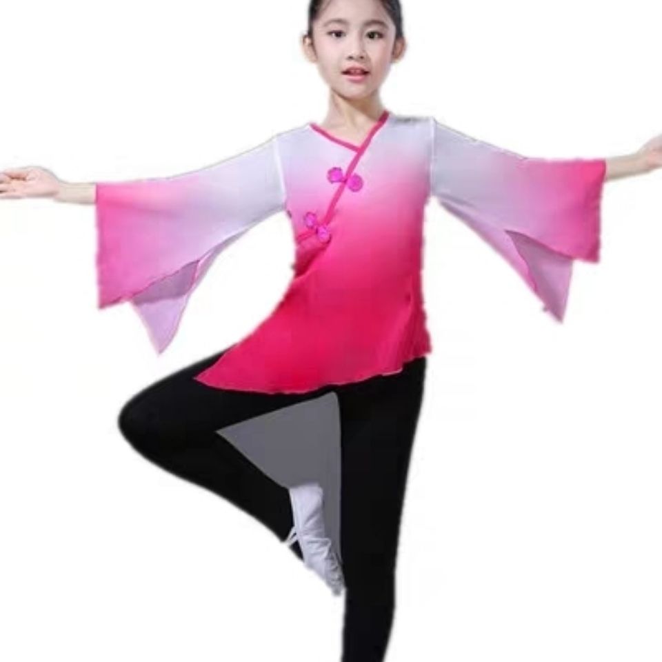 儿童古典舞练功服新款女童水袖中国风舞蹈服民族舞惊鸿舞演出服装