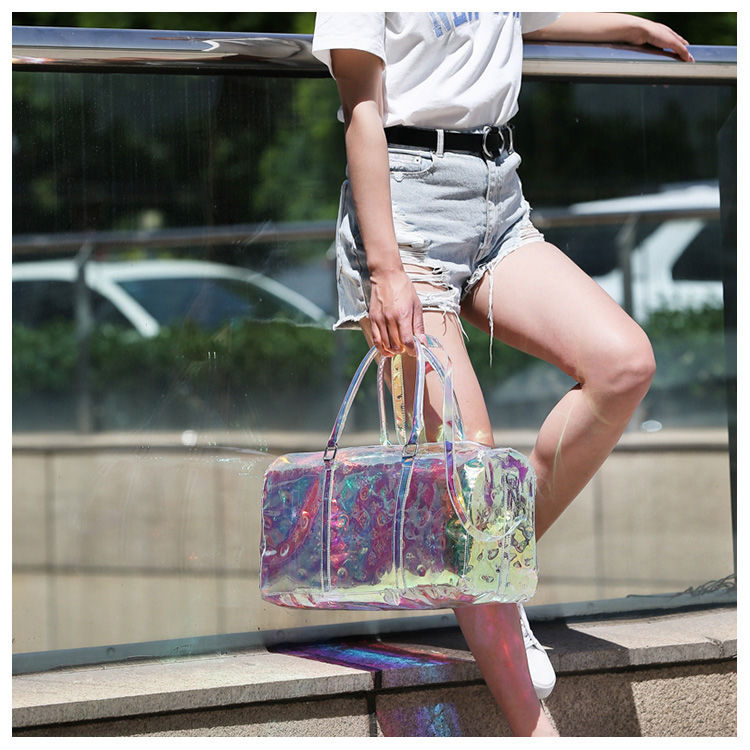 Colorful Transparent Travel Bag New Women'S Bag Casual Fitness Bag Super Cool Portable Laser Bag Swimming Bag