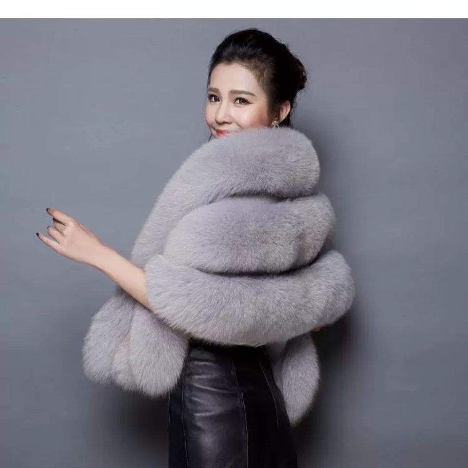 皮草披肩女秋冬仿水貂狐狸毛领礼服旗袍斗篷加厚保暖短款外套