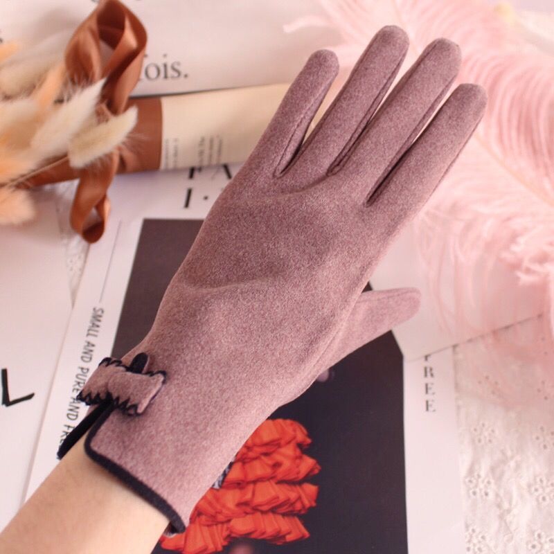 Guantes autocalentables para mujer, pantalla táctil cálida, modelos de otoño e invierno, lindos lazos, conducción de moda, versión coreana de calefacción Derong_voghion.com