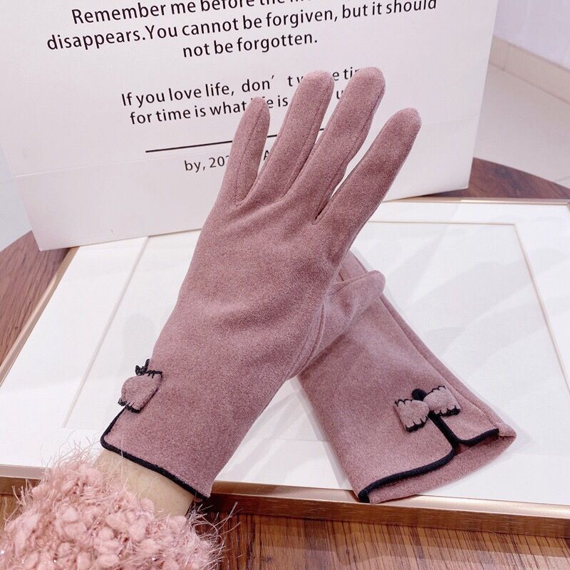 Guantes autocalentables para mujer, pantalla táctil cálida, modelos de otoño e invierno, lindos lazos, conducción de moda, versión coreana de calefacción Derong_voghion.com