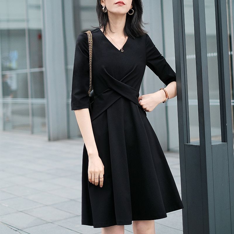 哥弟阿玛施新女装专柜正品2021夏季新款小黑裙高端西装连衣裙薄款【3