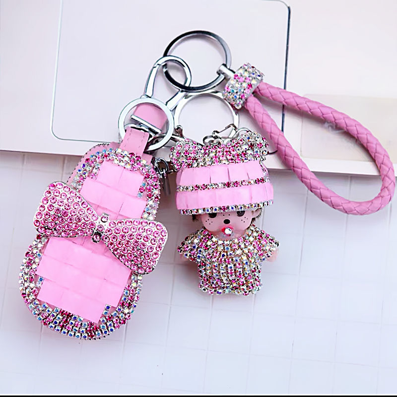 通用汽车钥匙包女士韩国可爱创意水晶汽车钥匙皮套挂件车用钥匙扣