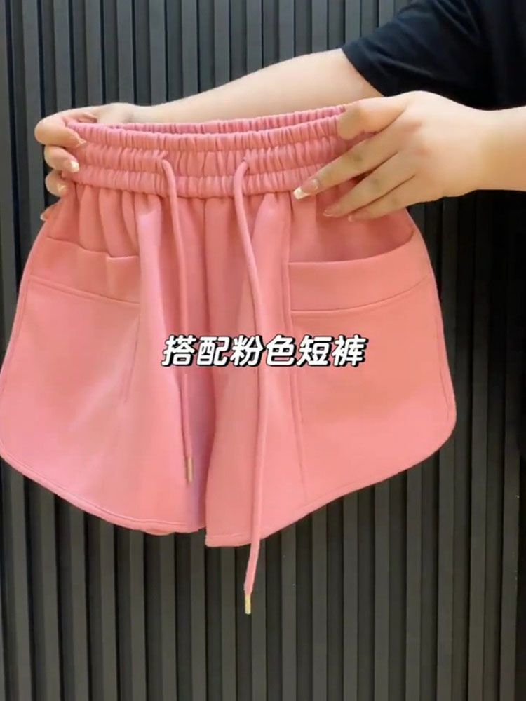 羽奕夏季网红炸街时尚洋气时髦运动高级感白色T恤粉色短裤两件套