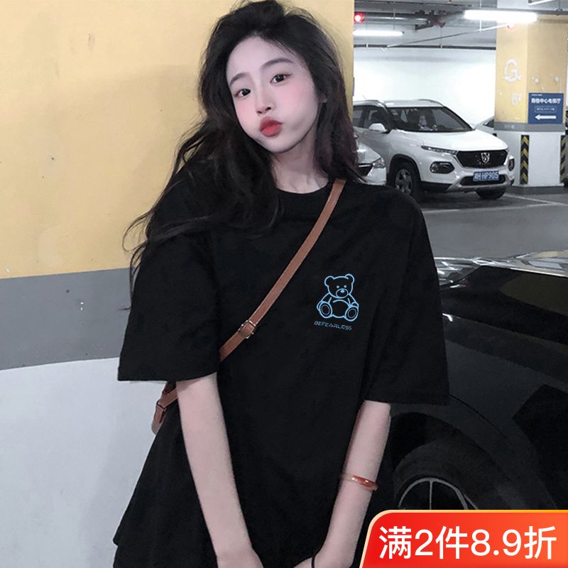 夏季純棉短袖黑色t恤女學生2023新款韓版寬鬆ins半袖上衣時尚百搭
