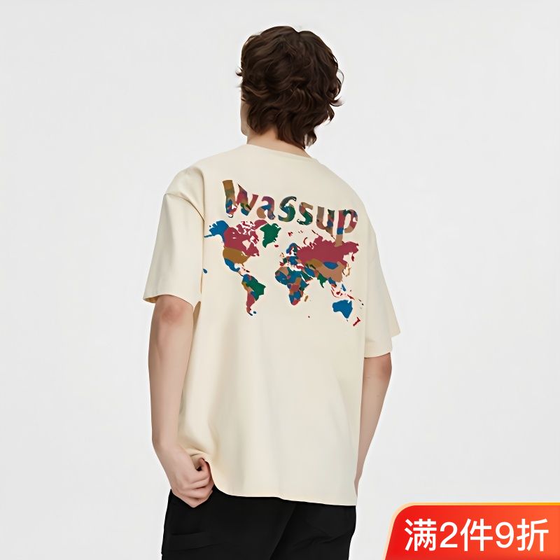 WASSUP HEODS塗鴉藝術地圖美式重磅短袖T恤國潮牌重磅寬鬆上衣服
