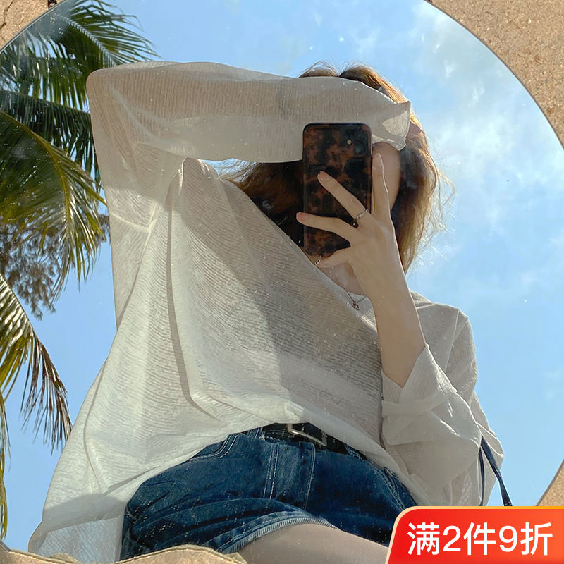 防曬衣服女夏季新款學生韓版寬鬆防紫外線冰絲薄款長袖t恤ins上衣