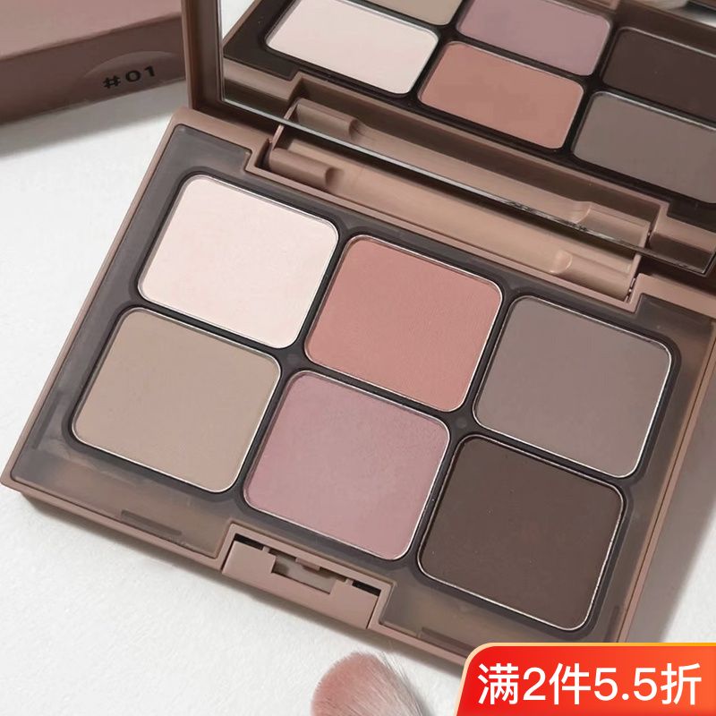 白開水低飽和藕粉奶茶大地色全啞光綜合盤六色腮紅修容眼影一體盤