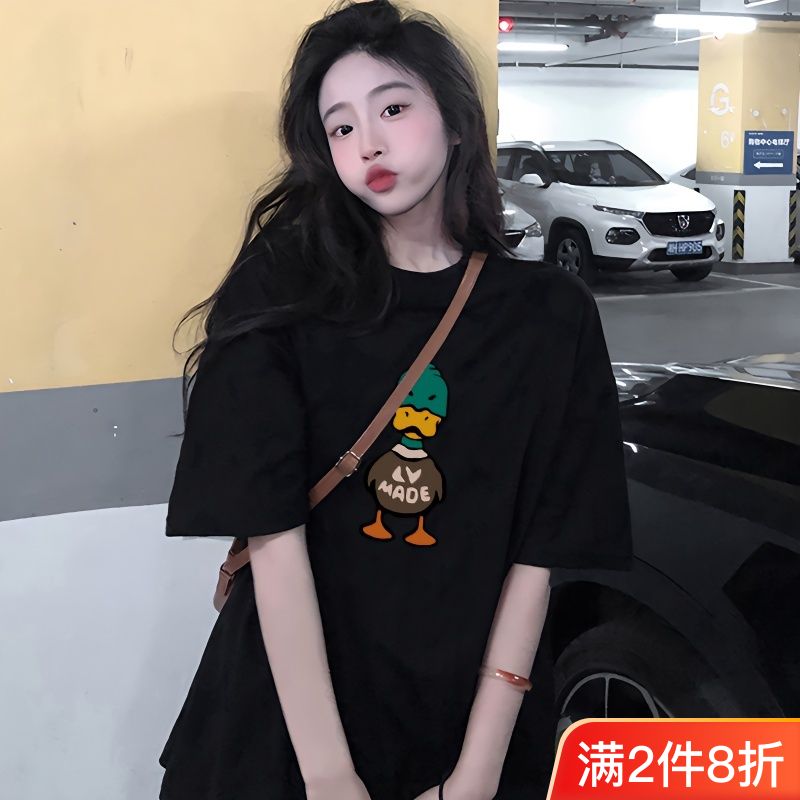 100%純棉短袖t恤女夏季新款寬鬆百搭慵懶風黑色半袖純欲上衣服